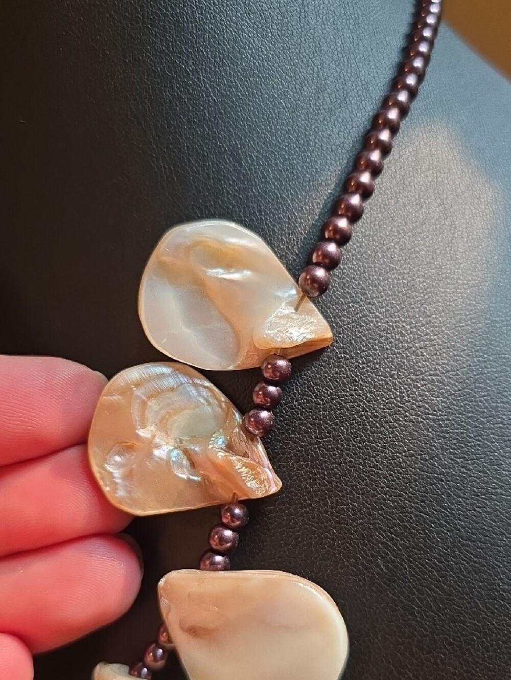 Artisan Mother of Pearl Teardrop Shell Statement Bib Necklace Iridescent - Picture 7 of 10